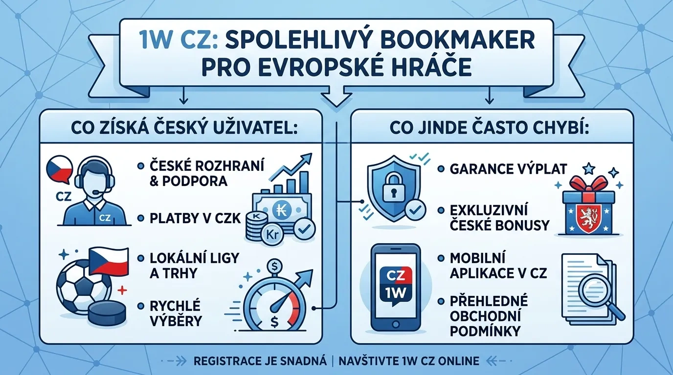 1W CZ: Spolehlivý Bookmaker pro Evropské Hráče – Co Získá Český Uživatel, Co Jinde Často Chybí